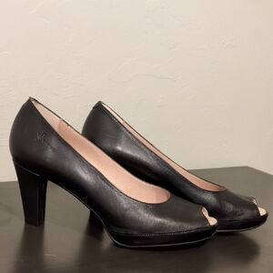 DorKing Black Peep-Toe Heels Quiet Luxury Comfort Sexy Open Toe High Quality